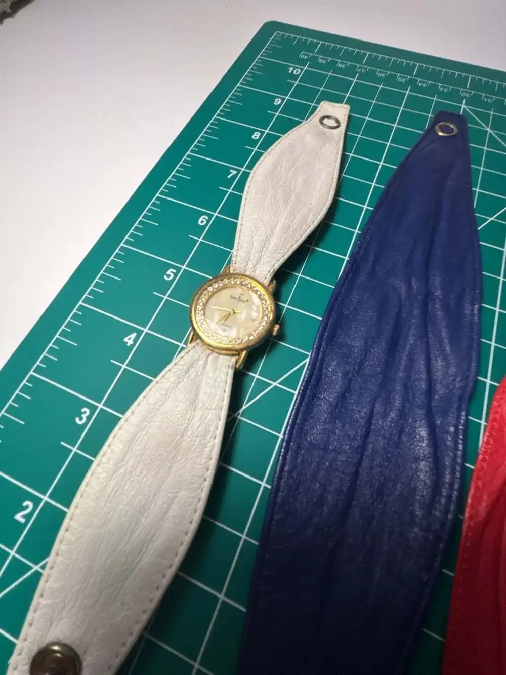 Bonjour Vintage Watch with Interchangeable Leather Snap Cuff Bracelets